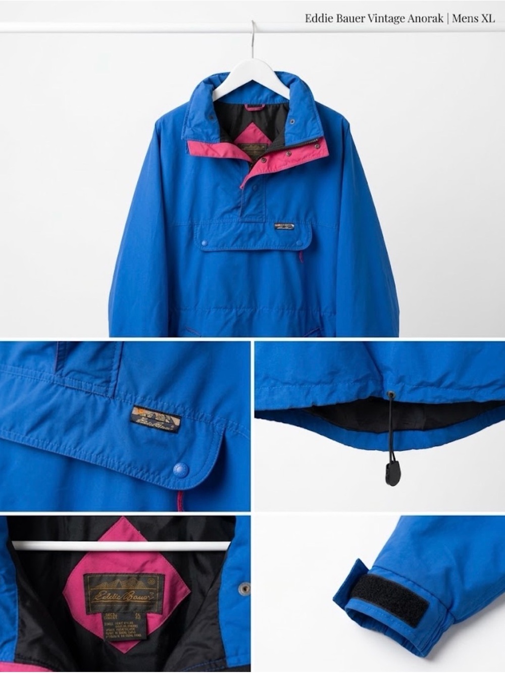 90s vintage Eddie Bauer Blue Mens Anorak with Pink Trim